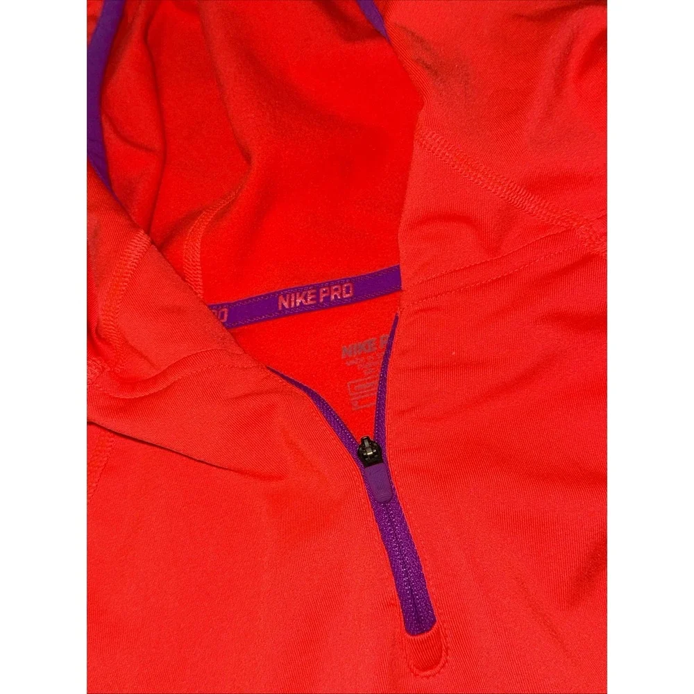 Nike Pro Girls Youth Medium Orange And Purple Hooded‎ Pullover Dri Fit